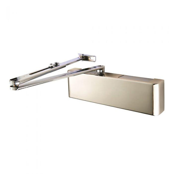 FULL COVER OVERHEAD DOOR CLOSER VARIABLE POWER 2-5 POLISHED NICKEL PLATE