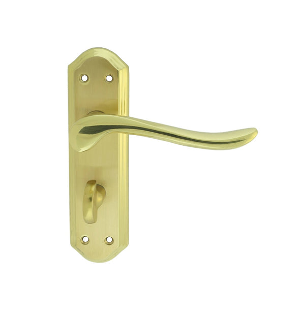 LYTHAM LEVER ON BACKPLATE - BATHROOM 57MM C/C - SATIN BRASS BACKPLATE FACE POLISHED EDGES AND LEVER