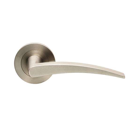 304 GRADE STAINLESS STEEL SOLID DESIGNER LEVER ON SS THREADED ROSE 52X7MM SATIN VOLANTES