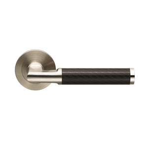 304 GRADE STAINLESS STEEL SOLID DESIGNER LEVER ON SS THREADED ROSE 52X7MM "CARBON"